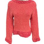 John fee Magic Women's Coral Textured Knit Sweater Boat Neck Ruffled Trim Large Pink Photo 0