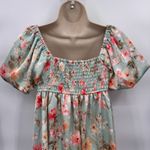 Babydoll Mini Dress‎ Small Blue Floral Satin Photo 5