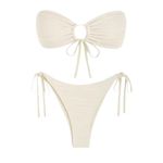 Zaful NWT Beige Textured O-Ring Bikini- Small Photo 4