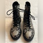Chelsea and Violet War Womens Black Tan Snakeskin Leather LaceUp Combat Boots Photo 1