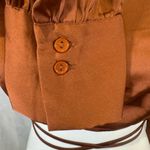 Sans Souci fluid satin cognac brown long sleeve tie wrap crop top size small Photo 5