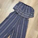 Japna  Jumpsuit Size L Striped Blue/White Strapless Trendy Wide‎ Leg Palazzo Photo 1