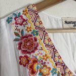 Savanna Jane Shirt Womens Medium White Embroidered Boho Peasant Tunic 3/4 Sleeve Photo 4