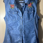 Cavalini  large chambray denim button down embroidery floral ribbed tank y2k Photo 0