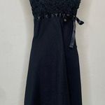 Filippo Spaghetti Strap Rosette Lace Bodice Sheath Dress Linen? Large Black Photo 0