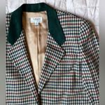 Talbots Vintage Green Red Plaid & Green Suede Collar Blazer Holiday Christmas-14 Photo 1