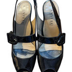 ANYI LU Shoes Womens Size 40.5 Patent Leather‎ Peep Toe Slingback Heels Italy Black Photo 0