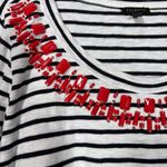 Talbots Women's Black & White Stripe Beaded Top - Size Large - Coastal Nautical Photo 2