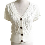 Rye Grass Cropped Cardigan Crochet Cable Knit Sweater Size Medium White V Photo 0