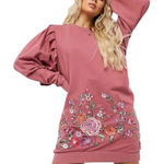 ASOS  Pink Floral Embroidered Sweatshirt Dress Photo 0