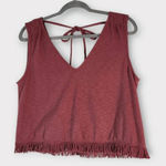 Very J  Pink Ribbed Knit Crop Top Size Medium Dusty Pink Crop Top with Fringe Photo 0