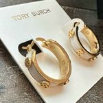 Tory Burch New Miller Stud Enamel Hoop Earrings; Tory Gold/White Photo 2