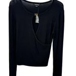 Bebe sweater top women's L wrap cutout pullover rib knit crew black NEW Photo 0