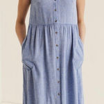 Fat Face Jolene Blue Chambray Button Down Front Maxi Shirt Dress Size 2 Photo 0