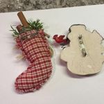 Lot Of 3 Costume Brooch Pins Christmas Holiday Snowman / Stocking / Santa Red Photo 7