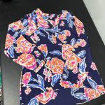 Lilly Pulitzer Lilly Pulitzer Alexandra Silk Top In Bright Navy Pink Orange Poms Photo 0