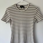 Theory  Cherry Striped Ribbed Shirt Dress Fitted Bodycon Grey White Luxury Casual Photo 2