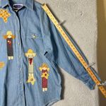 Blue Diamond Shirt Womens M Blue Embroidered Long Sleeve Denim Button Down Shirt Size M Photo 4