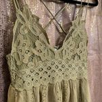 Mahina  Hawaii Olive Green Crochet Top Boho Eyelet Maxi Dress Medium Photo 2