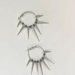 Gothic Silver spike punk earrings with black emo beads Gray Photo 3