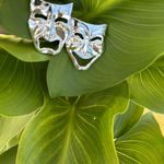 Vintage Acting Mask Sad & Happy Face Brooch Silver Photo 2