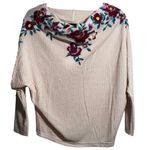 Umgee  pale Peach Waffle Knit Embroidered Boat Neck Blouse Dolman Sleeves - small Photo 0