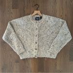 Vintage Mohair Blend Melange Knit Cardigan Sweater in Heather Oatmeal Large Gray Photo 3