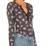 Free People  One of the Girls thermal Floral Print Women's Top - Black and Pink Photo 0