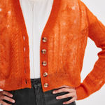 Free People  Moon Sky Alpaca Cardigan Sweater Orange Zest Size Large NWT Photo 0