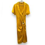 Cult Gaia  Calista Short Sleeve Faux Wrap Midi Dress‎ in Tumeric Gold Yellow Sz 2 Photo 2