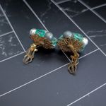 Vintage Clip On Earrings Made in Japan Shades of Green 1" Beaded Cluster Photo 4