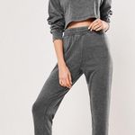 Missguided Gray Acid Washed Crop Sweatshirt And Jogger Set Photo 0