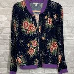 Maurice's Floral Bomber Jacket with Purple Trim Photo 0