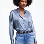 Madewell NWT  Relaxed Dolman Button-Up Shirt Satin Teapot Blue Photo 0
