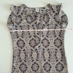 CAbi Women's Cream Blue Damask Flutter Short Sleeve Blouse Small #3074 Photo 5