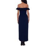 XScape  Off The Shoulder Ruffle Midi Gown Dress Women's 8 Navy Blue NWT Photo 1