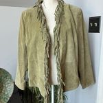 Dialogue Womens Sage Pastel Green Genuine Leather Short Suede Jacket Fringe Western Large Photo 0