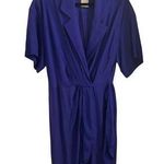 Vintage Deadstock Royal Blue Collared Faux Wrap Shirt Dress Photo 0