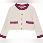 Gucci  Felted GG Fine Wool Cardigan Ivory/Blue/Red Size M Photo 2