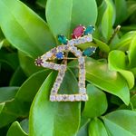 Vintage Christmas Reindeer Head Brooch Pin w/ Gems Gold Photo 3