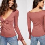 Free People  Intimately Say When Mauve & Gold Metallic Cut Out Front Blouse S Photo 2