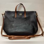 Madewell Black Leather Tote Bag with Brown Straps Photo 0