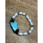 Turquoise & Pearl Stretch Bracelet With Swarovski Crystal Pave Accents White Photo 4