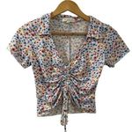 Pie In The Sky  Juniors Solid Floral Cropped Front Ruched Collared Top, Small Photo 0