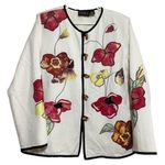 VTG Allure Blazer Flax Jacket Art to Wear Floral Applique Embroidered White S Photo 0