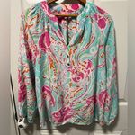 Lilly Pulitzer  Womens Elsa Silk Top Size S Long Sleeve Out To Sea Pastels Photo 0