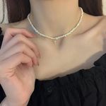 Zircon Cross Pearl Necklace Collarbone Chain Photo 4