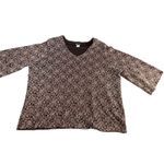 Maggie Barnes Vintage Brown Tunic Top White Micro Beaded Size 3X Glam Party Photo 14