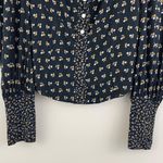 Free People Black Floral Kissin Kate Contrast Trim Long Sleeve Henley Top Photo 4