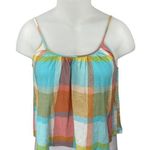 Prince Fox Multicolor Plaid Check Sleeveless Cami Camisole Crop Tank Top Size XL Blue Photo 0